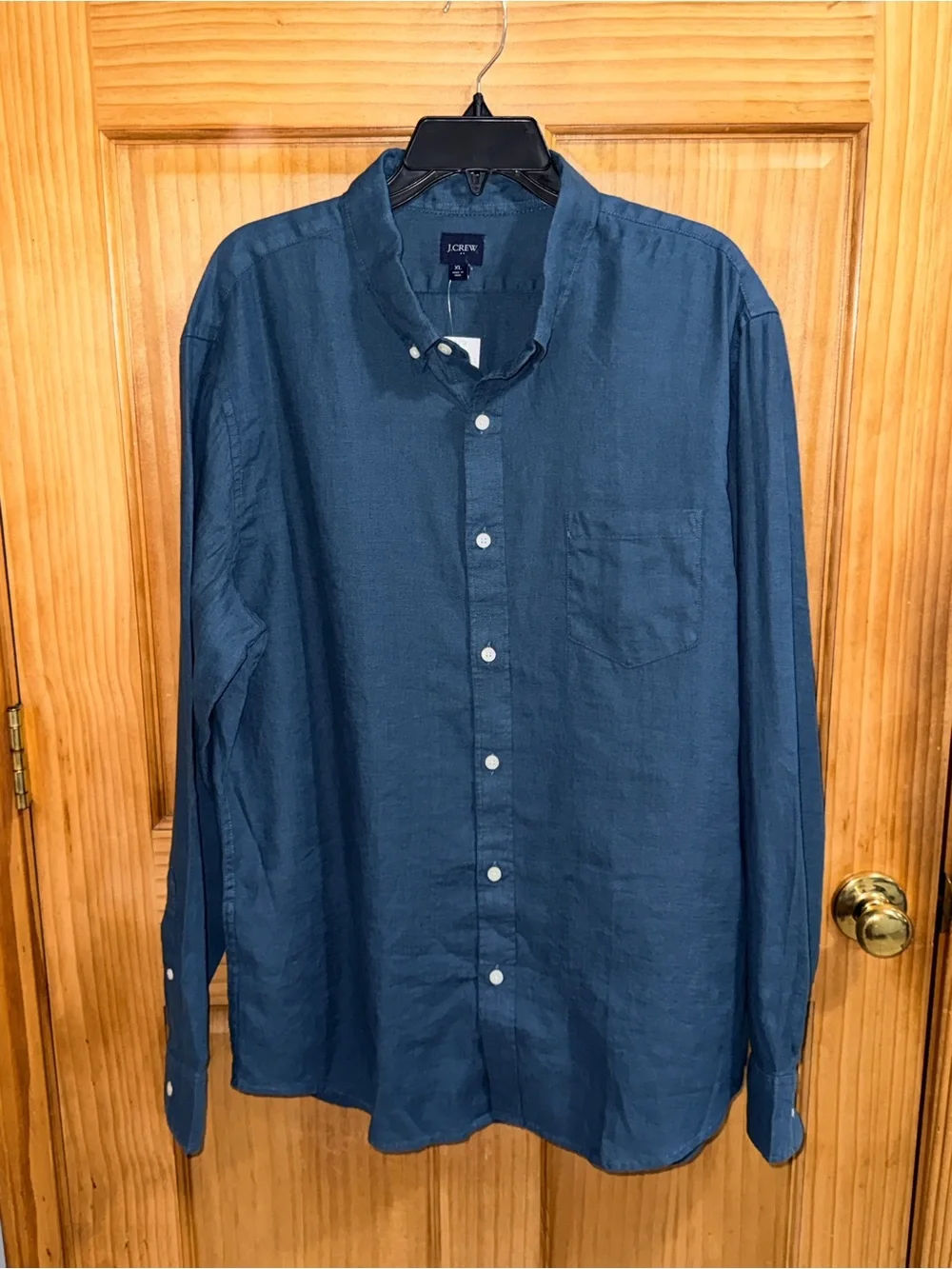 NWT J. Crew Men’s Deep Tealish Blue Linen Blend Button-Down Shirt-XL